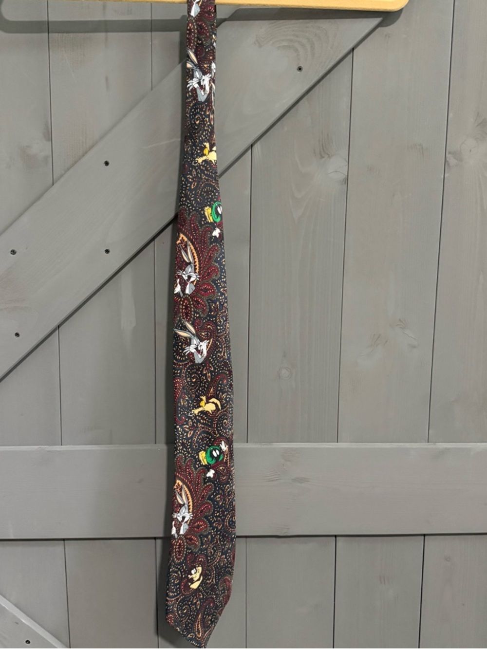 Looney Tunes Paisley Floral Patterned Men's Silk Tie in Burgundy